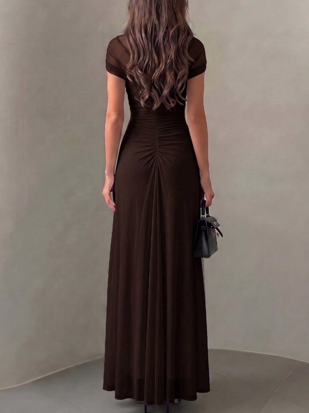 Brown Glamorous Women's Maxi See-Through Bodycon Cocktail Dress - Picture 2 of 10